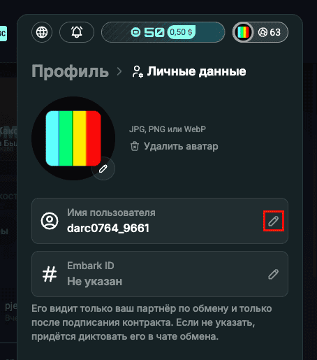 The "Personal Information" section with the pencil icon in the "Username" block circled